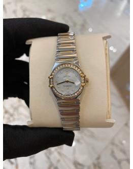 (LIKE NEW) 2007 OMEGA CONSTELLATION LADY HALF 18K 750 YELLOW GOLD DIAMOND DIAL DIAMOND BEZEL 25MM QUARTZ WATCH