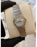 (LIKE NEW) 2007 OMEGA CONSTELLATION LADY HALF 18K 750 YELLOW GOLD DIAMOND DIAL DIAMOND BEZEL 25MM QUARTZ WATCH