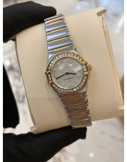 (LIKE NEW) 2007 OMEGA CONSTELLATION LADY HALF 18K 750 YELLOW GOLD DIAMOND DIAL DIAMOND BEZEL 25MM QUARTZ WATCH