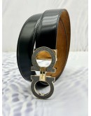 SALVATORE FERRAGAMO GANCINI GLITTER LOGO BELT IN BLACK CALF LEATHER SIZE 90 