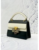 GUCCI QUEEN MARGARET TOP HANDLE BAG WITH STRAP IN BLACK AND WHITE CALF LEATHER