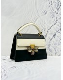 GUCCI QUEEN MARGARET TOP HANDLE BAG WITH STRAP IN BLACK AND WHITE CALF LEATHER