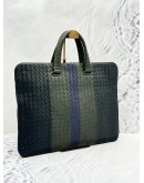 (LIKE NEW) BOTTEGA VENETA INTRECCIATO BRIEFCASE BAG IN BLACK GREEN BLUE CALFSKIN LEATHER