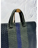 (LIKE NEW) BOTTEGA VENETA INTRECCIATO BRIEFCASE BAG IN BLACK GREEN BLUE CALFSKIN LEATHER