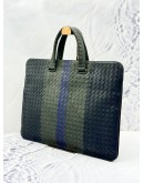 (LIKE NEW) BOTTEGA VENETA INTRECCIATO BRIEFCASE BAG IN BLACK GREEN BLUE CALFSKIN LEATHER