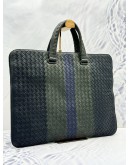 (LIKE NEW) BOTTEGA VENETA INTRECCIATO BRIEFCASE BAG IN BLACK GREEN BLUE CALFSKIN LEATHER