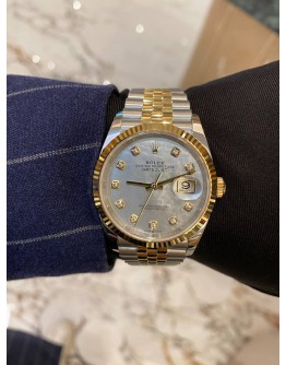 (BRAND NEW) 2024 ROLEX DATEJUST 36 REF 126233 HALF 18K 750 YELLOW GOLD MOTHER OF PEARL DIAMOND DIAL 36MM AUTOMATIC WATCH -FULL SET-