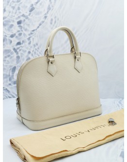 LOUIS VUITTON ALMA MM WHITE EPI LEATHER HANDLE BAG WITH A ROUND ZIPPED 