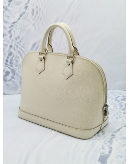 LOUIS VUITTON ALMA MM WHITE EPI LEATHER HANDLE BAG WITH A ROUND ZIPPED 