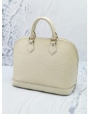 LOUIS VUITTON ALMA MM WHITE EPI LEATHER HANDLE BAG WITH A ROUND ZIPPED 