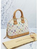 LOUIS VUITTON X MURIKAMI ALMA MM IN WHITE MONOGRAM MULTICOLOR CANVAS HANDLE BAG WITH GOLD STUD