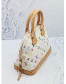 LOUIS VUITTON X MURIKAMI ALMA MM IN WHITE MONOGRAM MULTICOLOR CANVAS HANDLE BAG WITH GOLD STUD