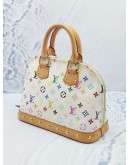 LOUIS VUITTON X MURIKAMI ALMA MM IN WHITE MONOGRAM MULTICOLOR CANVAS HANDLE BAG WITH GOLD STUD