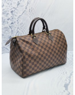 LOUIS VUITTON SPEEDY 35 BROWN DAMIER EBENE CANVAS ZIPPED BAG