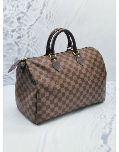 LOUIS VUITTON SPEEDY 35 BROWN DAMIER EBENE CANVAS ZIPPED BAG