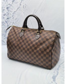 LOUIS VUITTON SPEEDY 35 BROWN DAMIER EBENE CANVAS ZIPPED BAG