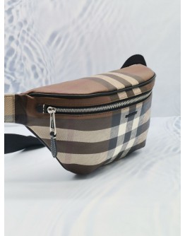 (LIKE NEW) BURBERRY E-CANVAS CHECK WAIST BAG IN DARK BIRCH BROWN  