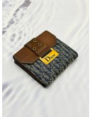 CHRISTIAN DIOR VINTAGE TROTTER COMPACT WALLET IN BLUE DIOR OBLIQUE JACQUARD CANVAS AND BROWN CALF LEATHER