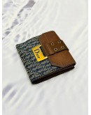 CHRISTIAN DIOR VINTAGE TROTTER COMPACT WALLET IN BLUE DIOR OBLIQUE JACQUARD CANVAS AND BROWN CALF LEATHER