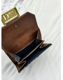 CHRISTIAN DIOR VINTAGE TROTTER COMPACT WALLET IN BLUE DIOR OBLIQUE JACQUARD CANVAS AND BROWN CALF LEATHER