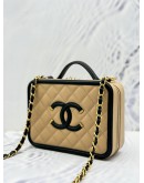 (LIKE NEW) CHANEL CC FILIGREE VANITY CASE MEDIUM IN BEIGE CAVIAR LEATHER AND BLACK CALF LEATHER