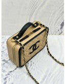 (LIKE NEW) CHANEL CC FILIGREE VANITY CASE MEDIUM IN BEIGE CAVIAR LEATHER AND BLACK CALF LEATHER