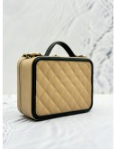 (LIKE NEW) CHANEL CC FILIGREE VANITY CASE MEDIUM IN BEIGE CAVIAR LEATHER AND BLACK CALF LEATHER