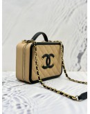 (LIKE NEW) CHANEL CC FILIGREE VANITY CASE MEDIUM IN BEIGE CAVIAR LEATHER AND BLACK CALF LEATHER