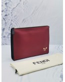 FENDI BUG EYE MOTIF CLUTCH IN RED CALFSKIN LEATHER