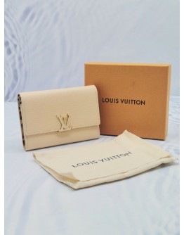 (UNWORN) 2023 LOUIS VUITTON CREAM TAURILLON LEATHER CAPUCINES COMPACT WALLET  -FULL SET-