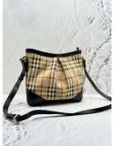 BURBERRY HAYMARKET FLAT CROSSBODY BAG IN BEIGE CANVAS AND DARK BROWN CALF LEATHER