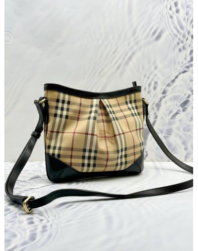 BURBERRY HAYMARKET FLAT CROSSBODY BAG IN BEIGE CANVAS AND DARK BROWN CALF LEATHER