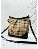 BURBERRY HAYMARKET FLAT CROSSBODY BAG IN BEIGE CANVAS AND DARK BROWN CALF LEATHER