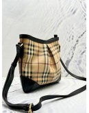 BURBERRY HAYMARKET FLAT CROSSBODY BAG IN BEIGE CANVAS AND DARK BROWN CALF LEATHER