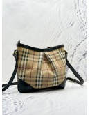 BURBERRY HAYMARKET FLAT CROSSBODY BAG IN BEIGE CANVAS AND DARK BROWN CALF LEATHER