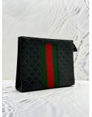 (LIKE NEW) GUCCI WEB CLUTCH IN BLACK GG EMBOSSED CALFSKIN LEATHER