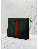 (LIKE NEW) GUCCI WEB CLUTCH IN BLACK GG EMBOSSED CALFSKIN LEATHER