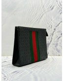 (LIKE NEW) GUCCI WEB CLUTCH IN BLACK GG EMBOSSED CALFSKIN LEATHER