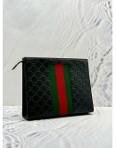 (LIKE NEW) GUCCI WEB CLUTCH IN BLACK GG EMBOSSED CALFSKIN LEATHER