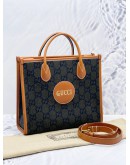 GUCCI SCRIPT WOOL TOTE BAG IN DARK GREEN CONTON CANVAS AND BROWN CALF LEATHER