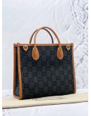 GUCCI SCRIPT WOOL TOTE BAG IN DARK GREEN CONTON CANVAS AND BROWN CALF LEATHER