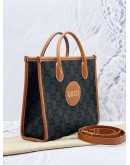 GUCCI SCRIPT WOOL TOTE BAG IN DARK GREEN CONTON CANVAS AND BROWN CALF LEATHER