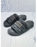 (LIKE NEW) 2024 GUCCI MEN'S SLIDE SANDAL IN GREY LEATHER TRIM AND RUBBER SOLE SIZE 9 -FULL SET-