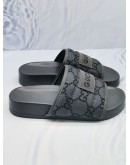 (LIKE NEW) 2024 GUCCI MEN'S SLIDE SANDAL IN GREY LEATHER TRIM AND RUBBER SOLE SIZE 9 -FULL SET-