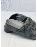 (LIKE NEW) 2024 GUCCI MEN'S SLIDE SANDAL IN GREY LEATHER TRIM AND RUBBER SOLE SIZE 9 -FULL SET-