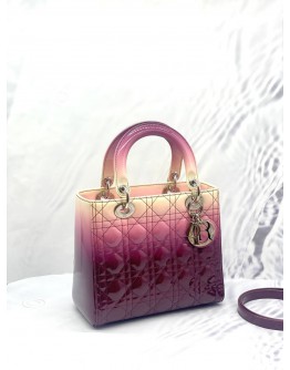 (LIKE NEW) CHRISTIAN DIOR OMBRE VIOLET LADY DIOR PATENT LEATHER MEDIUM BAG WITH SILVER-TONED HARDWARE 