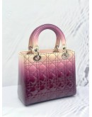 (LIKE NEW) CHRISTIAN DIOR OMBRE VIOLET LADY DIOR PATENT LEATHER MEDIUM BAG WITH SILVER-TONED HARDWARE 