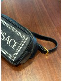 (LIKE NEW) VERSACE 90'S VINTAGE LOGO BELT BAG IN BLACK LEATHER 