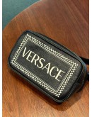 (LIKE NEW) VERSACE 90'S VINTAGE LOGO BELT BAG IN BLACK LEATHER 