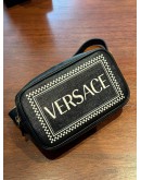 (LIKE NEW) VERSACE 90'S VINTAGE LOGO BELT BAG IN BLACK LEATHER 